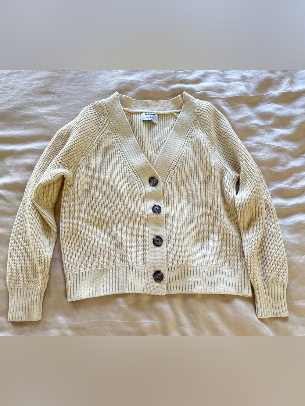 Old Navy Cream V-Neck Button Front Knit Cardigan Sweater Size Small